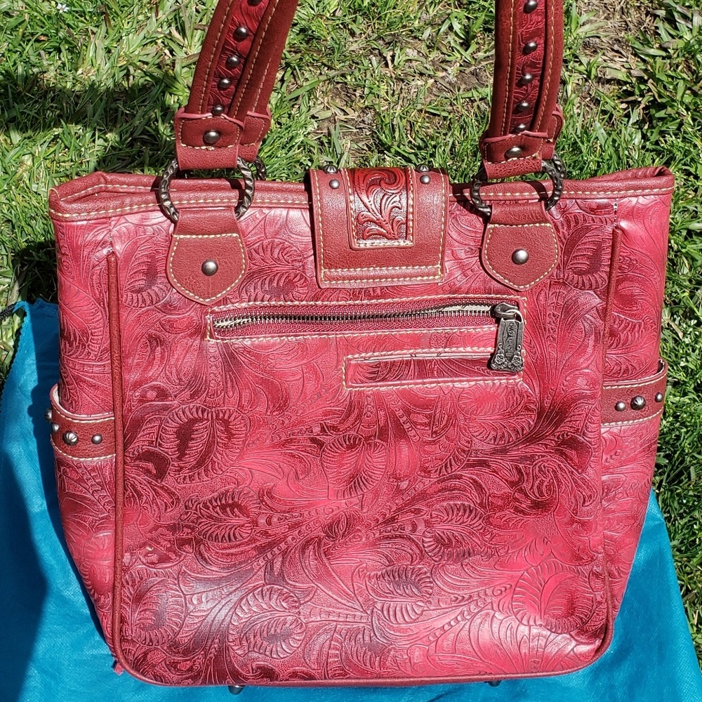 Trinity Ranch Authentic Red Leather Tote - Picture 2 of 6
